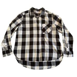 Time and Tru Flannel Shirt Womens Medium 8-10 Black White Plaid Cotton